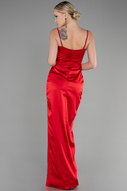 Robe de Soirée Longue Satin Rouge ABU3390