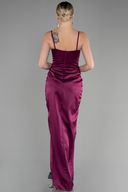 Robe de Soirée Longue Satin Prune ABU3390