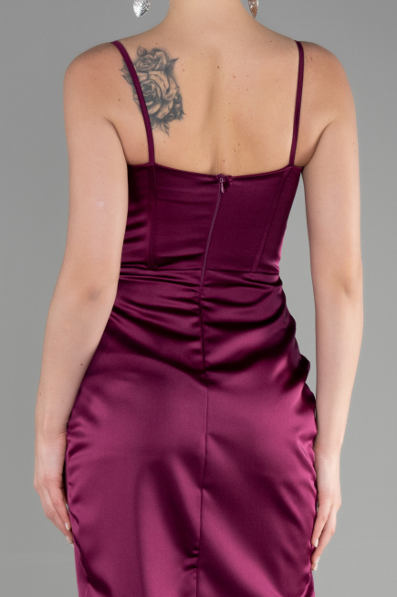 Robe de Soirée Longue Satin Prune ABU3390