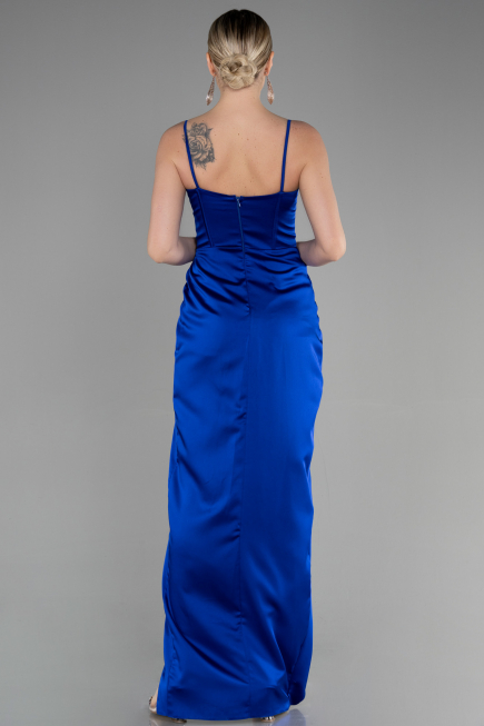 Robe de Soirée Longue Satin Bleu Saxe ABU3390
