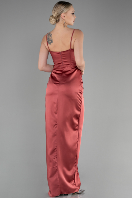 Robe de Soirée Longue Satin Marron Clair ABU3390
