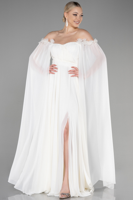 Robe de Soirée Longue Mousseline Blanc ABU3462