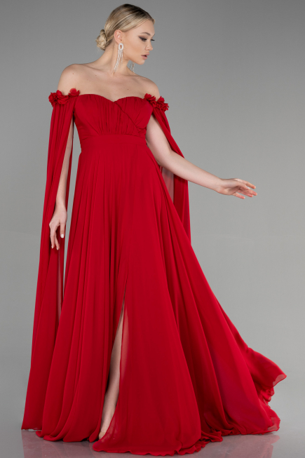 Robe de Soirée Longue Mousseline Rouge ABU3462