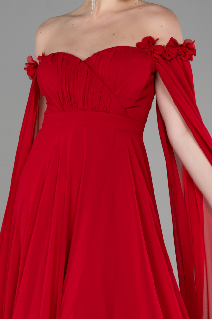 Robe de Soirée Longue Mousseline Rouge ABU3462