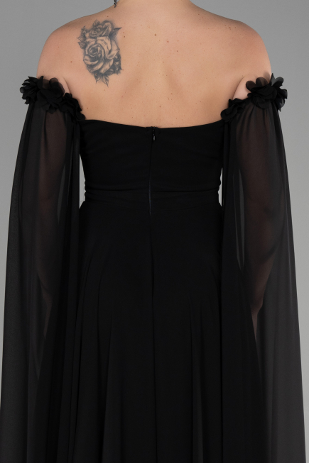 Robe de Soirée Longue Mousseline Noir ABU3462