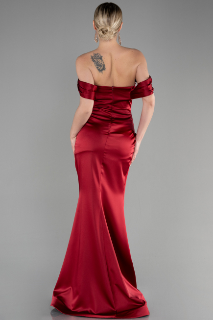 Robe Queue de Poisson Longue Satin Rouge Bordeaux ABU3479