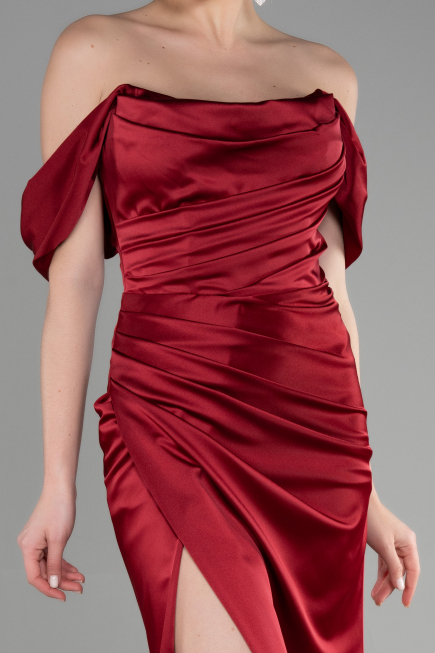 Robe Queue de Poisson Longue Satin Rouge Bordeaux ABU3479