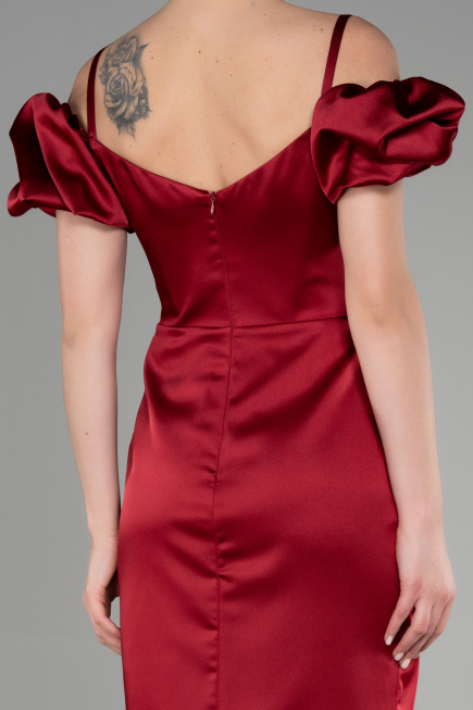 Robe de Cérémonie Midi Satin Rouge Bordeaux ABK1922