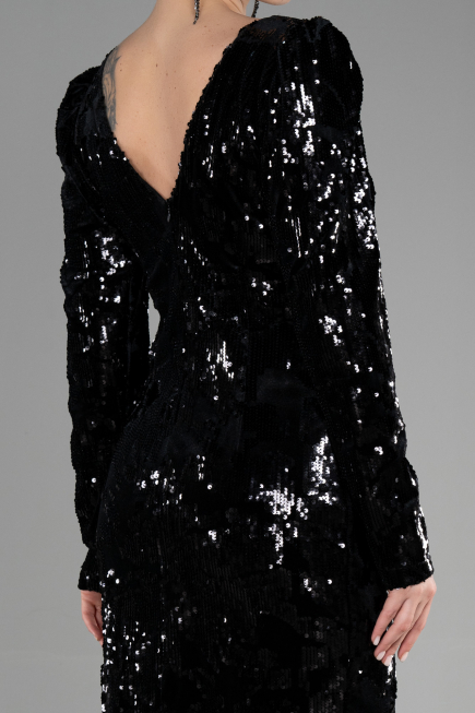 Robe de Cérémonie Courte Velours à Paillettes Noir ABK1909