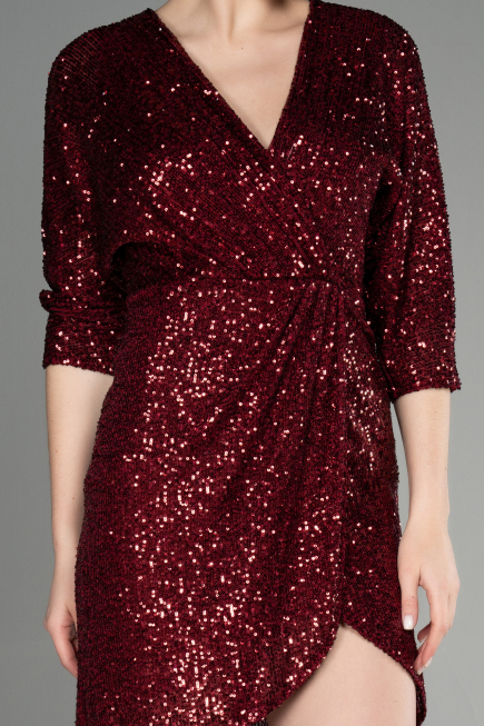 Robe de Cérémonie Courte Squameuse Rouge Bordeaux ABK1912