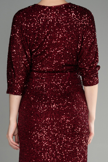Robe de Cérémonie Courte Squameuse Rouge Bordeaux ABK1912