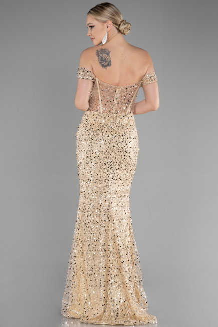 Robe de Soirée Longue Squameuse Or ABU3498