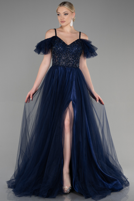 Robe de Soirée Longue Bleu Marine ABU3500