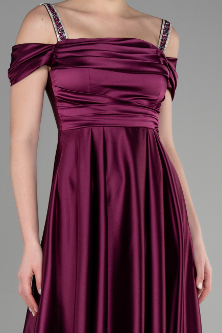 Robe de Soirée Longue Satin Prune ABU3499