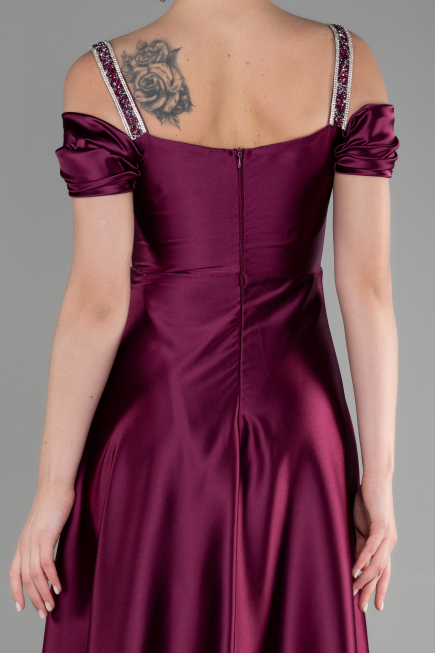 Robe de Soirée Longue Satin Prune ABU3499