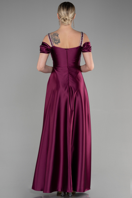 Robe de Soirée Longue Satin Prune ABU3499