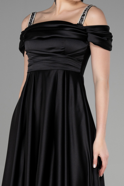 Robe de Soirée Longue Satin Noir ABU3499