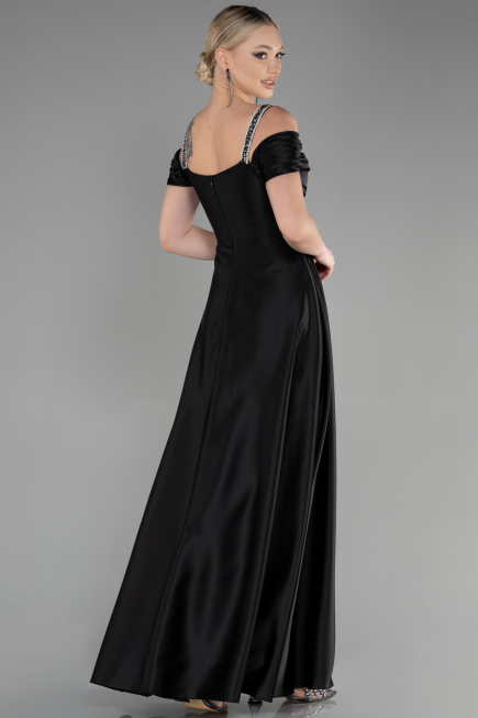 Robe de Soirée Longue Satin Noir ABU3499