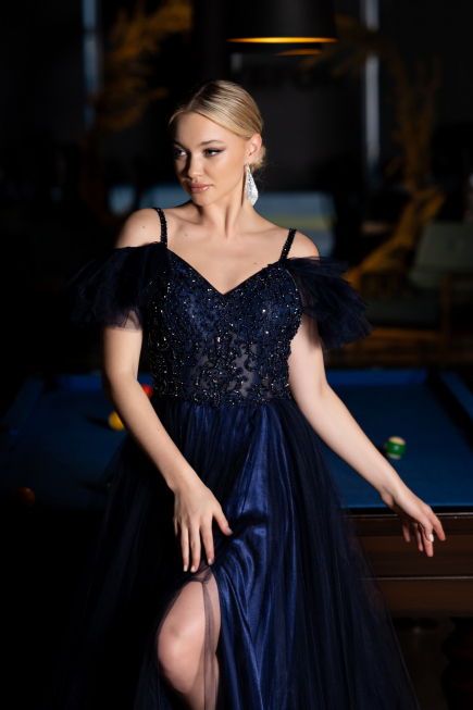 Robe de Soirée Longue Bleu Marine ABU3500