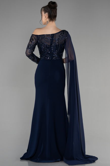Robe de Soirée Longue Bleu Marine ABU3511