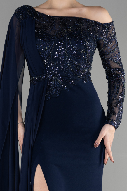 Robe de Soirée Longue Bleu Marine ABU3511