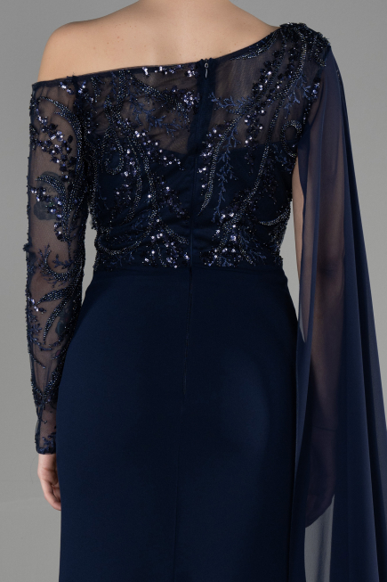 Robe de Soirée Longue Bleu Marine ABU3511