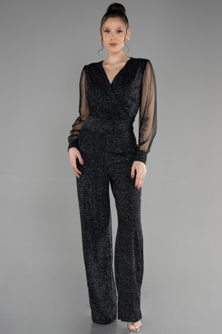 Robe De Soirée Longue Noir-Argent ABT012
