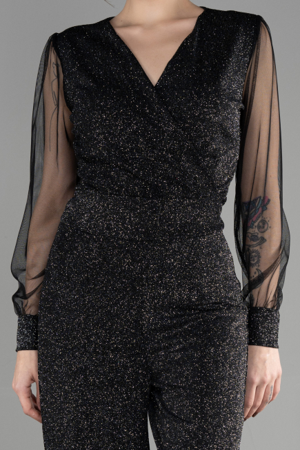 Robe De Soirée Longue Noir-Argent ABT012