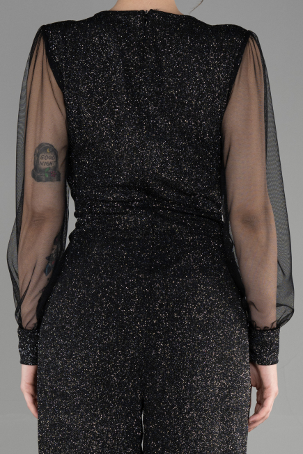 Robe De Soirée Longue Noir-Argent ABT012