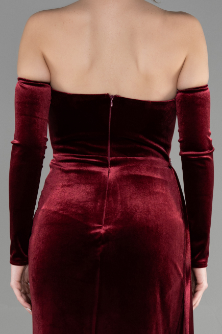 Robe de Soirée Longue Velours Rouge Bordeaux ABU3364