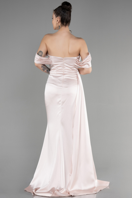 Robe de Soirée Longue Satin Beige ABU3514