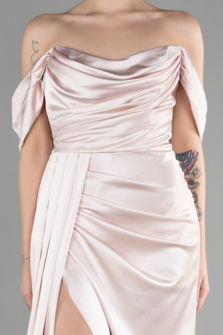 Robe de Soirée Longue Satin Beige ABU3514