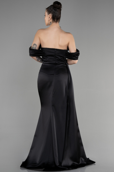 Robe de Soirée Longue Satin Noir ABU3514