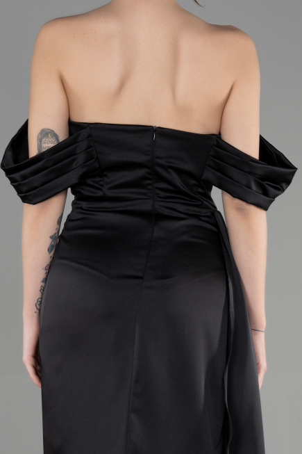 Robe de Soirée Longue Satin Noir ABU3514