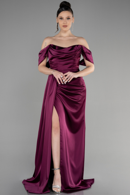 Robe de Soirée Longue Satin Couleur Cerise ABU3514