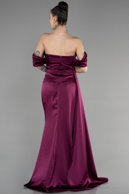 Robe de Soirée Longue Satin Couleur Cerise ABU3514