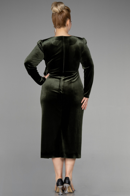 Robe de Soirée Grande Taille Longue Velours Midi Velours Kaki ABK1897