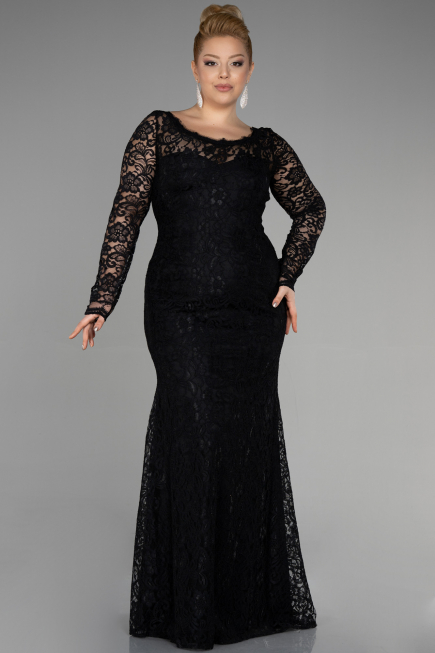 Robe Grande Taille Longue Lacé Noir ABU1574