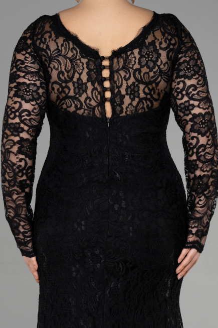 Robe Grande Taille Longue Lacé Noir ABU1574