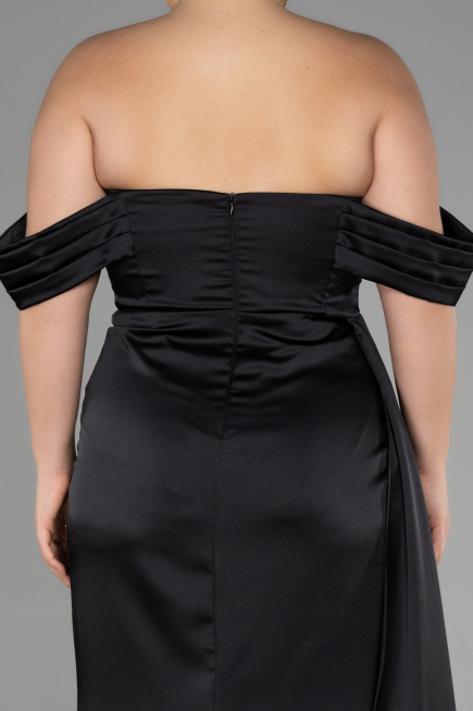 Robe Grande Taille Longue Satin Noir ABU3515