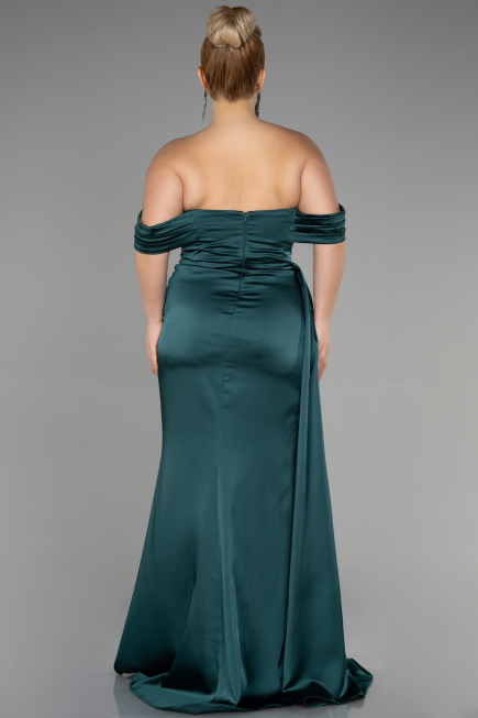 Robe Grande Taille Longue Satin Émeraude ABU3515