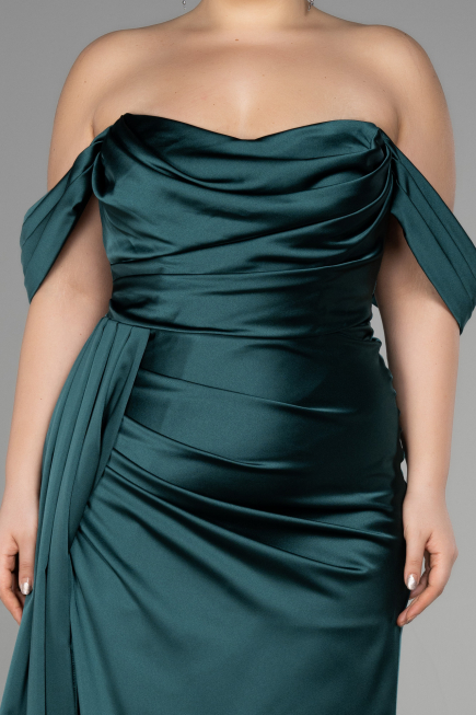 Robe Grande Taille Longue Satin Émeraude ABU3515
