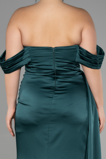 Robe Grande Taille Longue Satin Émeraude ABU3515