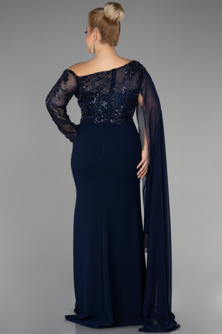 Robe de Soirée Grande Taille Longue Dantelle Bleu Marine ABU3512