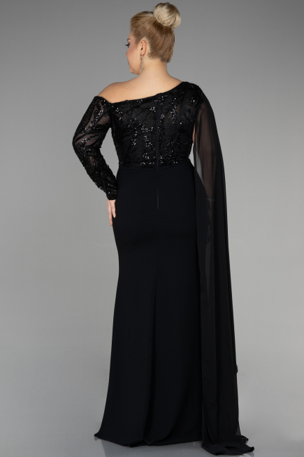 Robe de Soirée Grande Taille Longue Dantelle Noir ABU3512