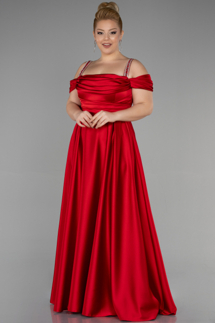Robe De Soirée Grande Taille Satin Longue Rouge ABU3277