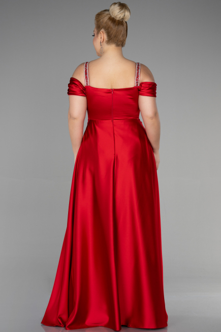 Robe De Soirée Grande Taille Satin Longue Rouge ABU3277