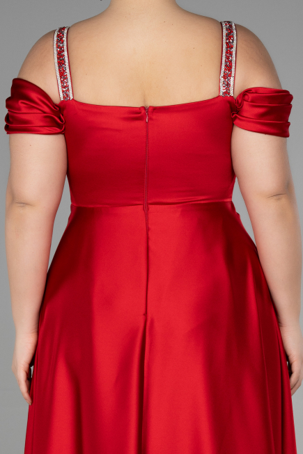 Robe De Soirée Grande Taille Satin Longue Rouge ABU3277