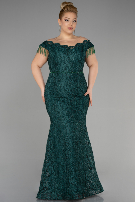 Robe De Soirée Grande Taille Lacé Longue Émeraude ABU3435
