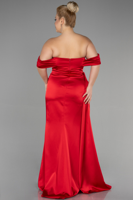 Robe Grande Taille Longue Satin Rouge ABU3515
